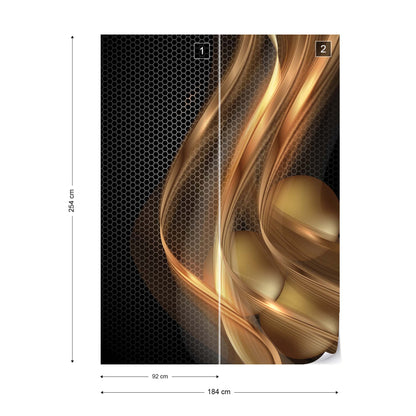 3D Gold Swirl Black Modern Photo Wallpaper Wall Mural - USTAD HOME