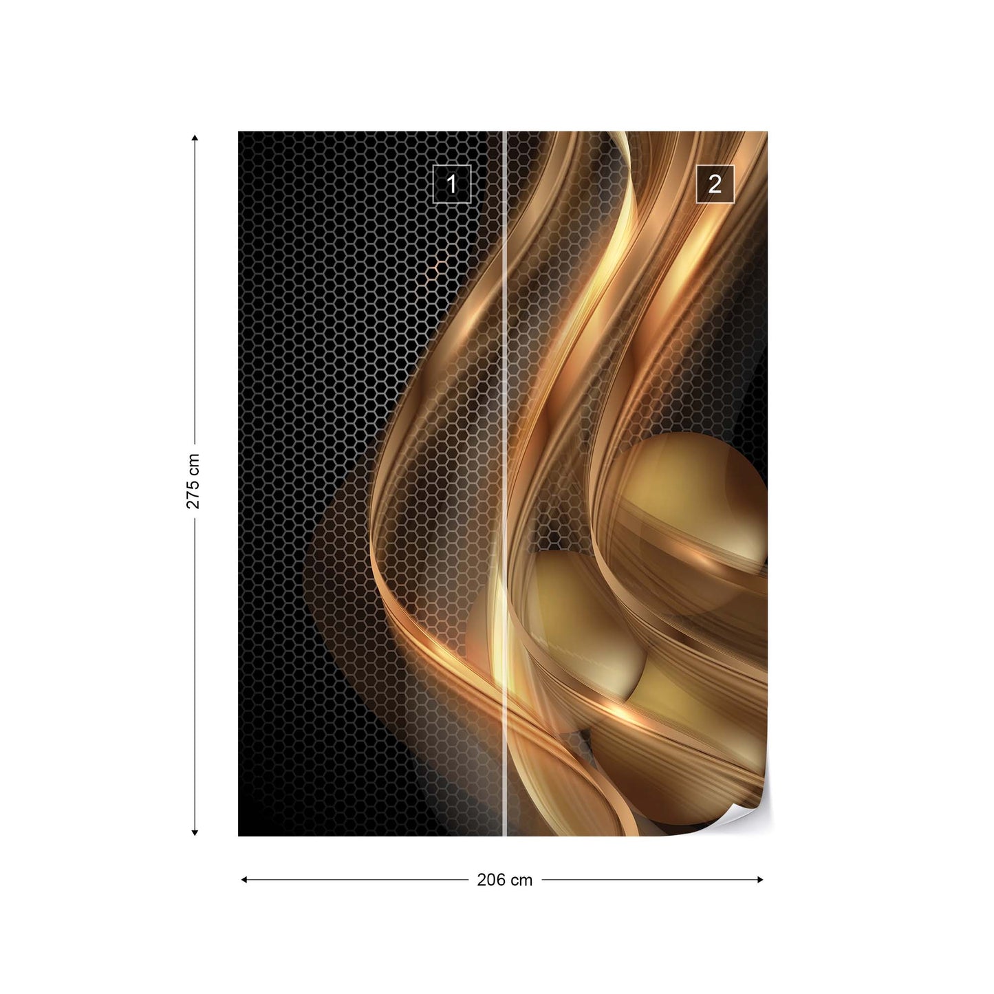 3D Gold Swirl Black Modern Photo Wallpaper Wall Mural - USTAD HOME