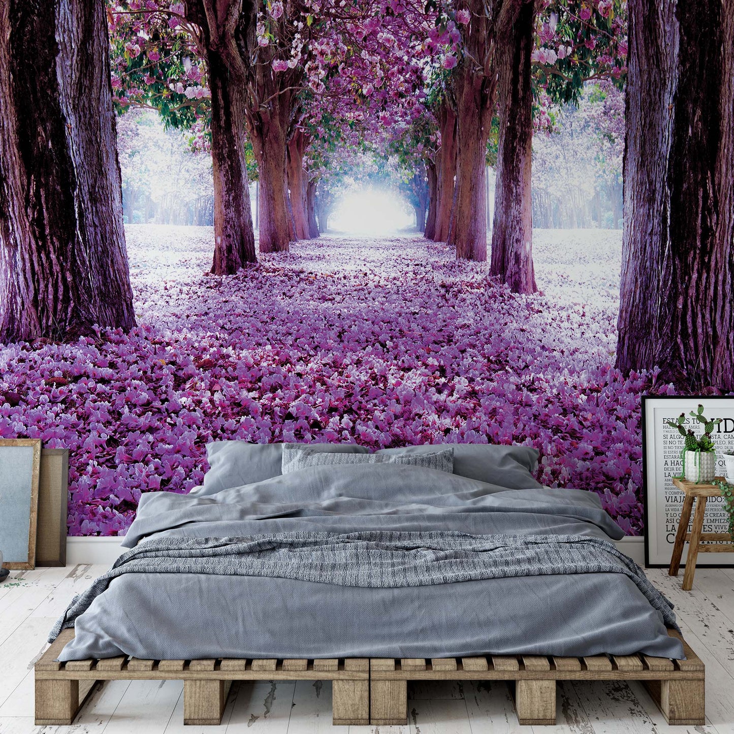 Flowers Trees Path Purple Photo Wallpaper Wall Mural - USTAD HOME