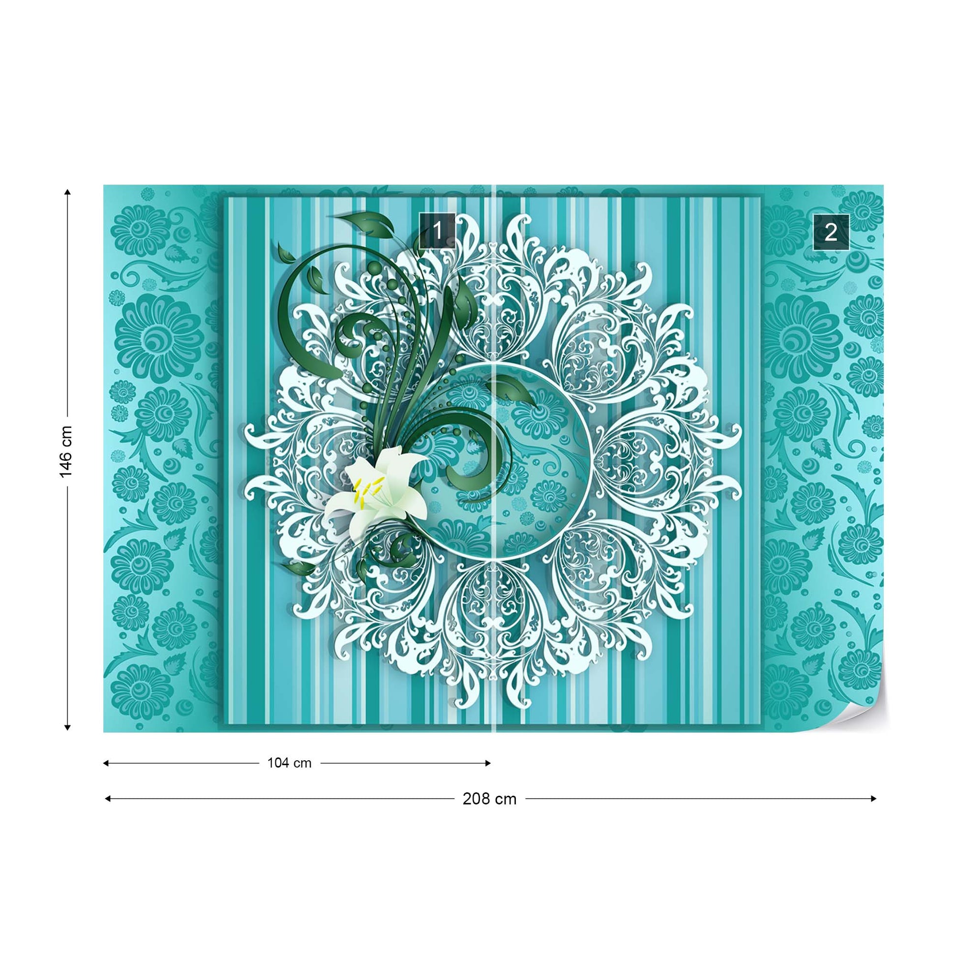 Vintage Floral Pattern Turquoise Photo Wallpaper Wall Mural - USTAD HOME