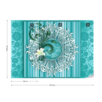 Vintage Floral Pattern Turquoise Photo Wallpaper Wall Mural - USTAD HOME
