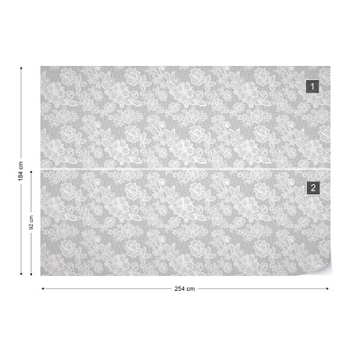 Modern Lace Pattern Grey And White Photo Wallpaper Wall Mural - USTAD HOME