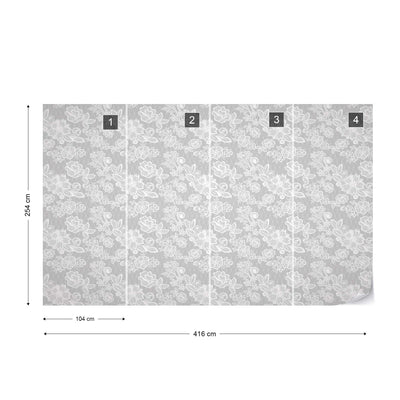 Modern Lace Pattern Grey And White Photo Wallpaper Wall Mural - USTAD HOME