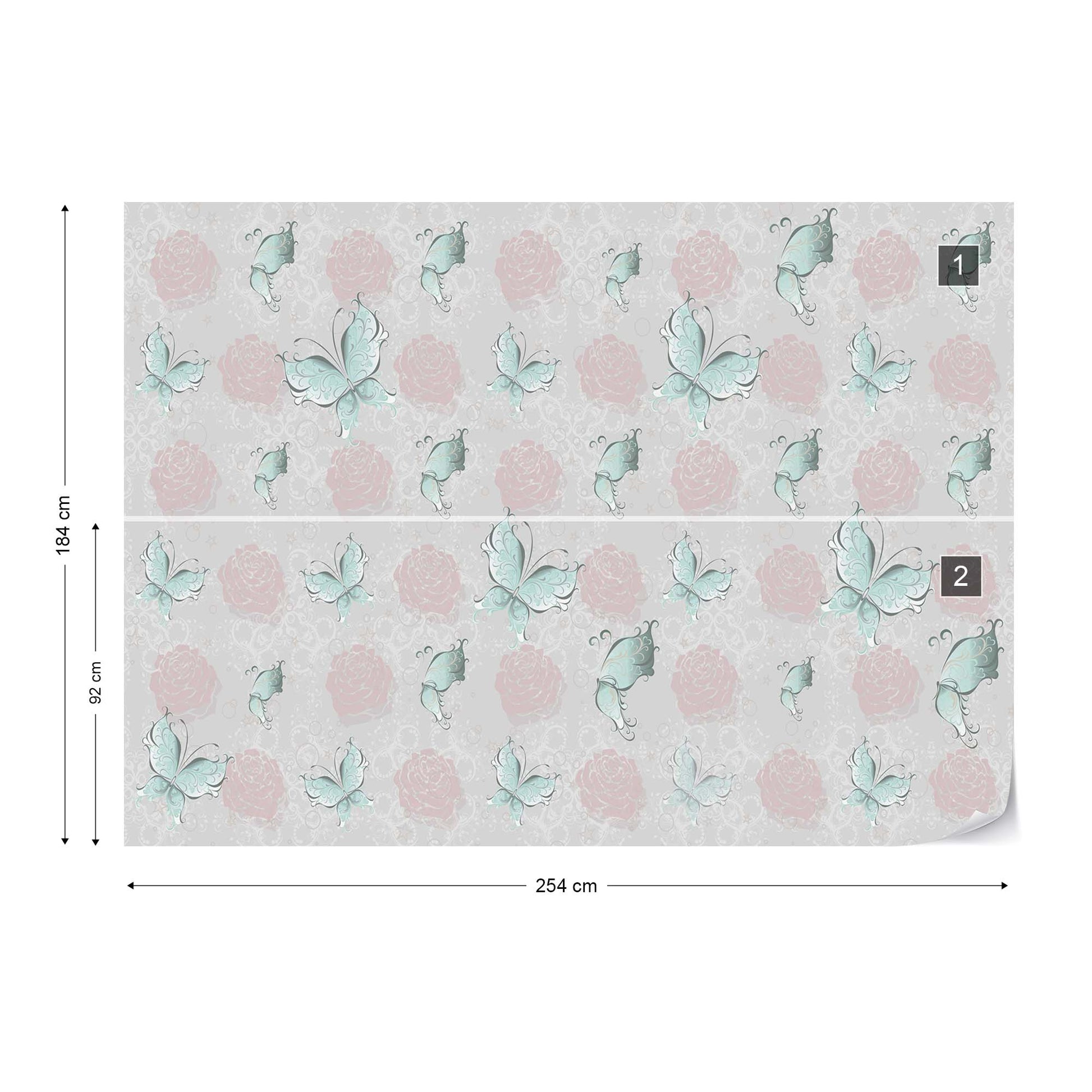 Butterflies And Roses Pattern Photo Wallpaper Wall Mural - USTAD HOME