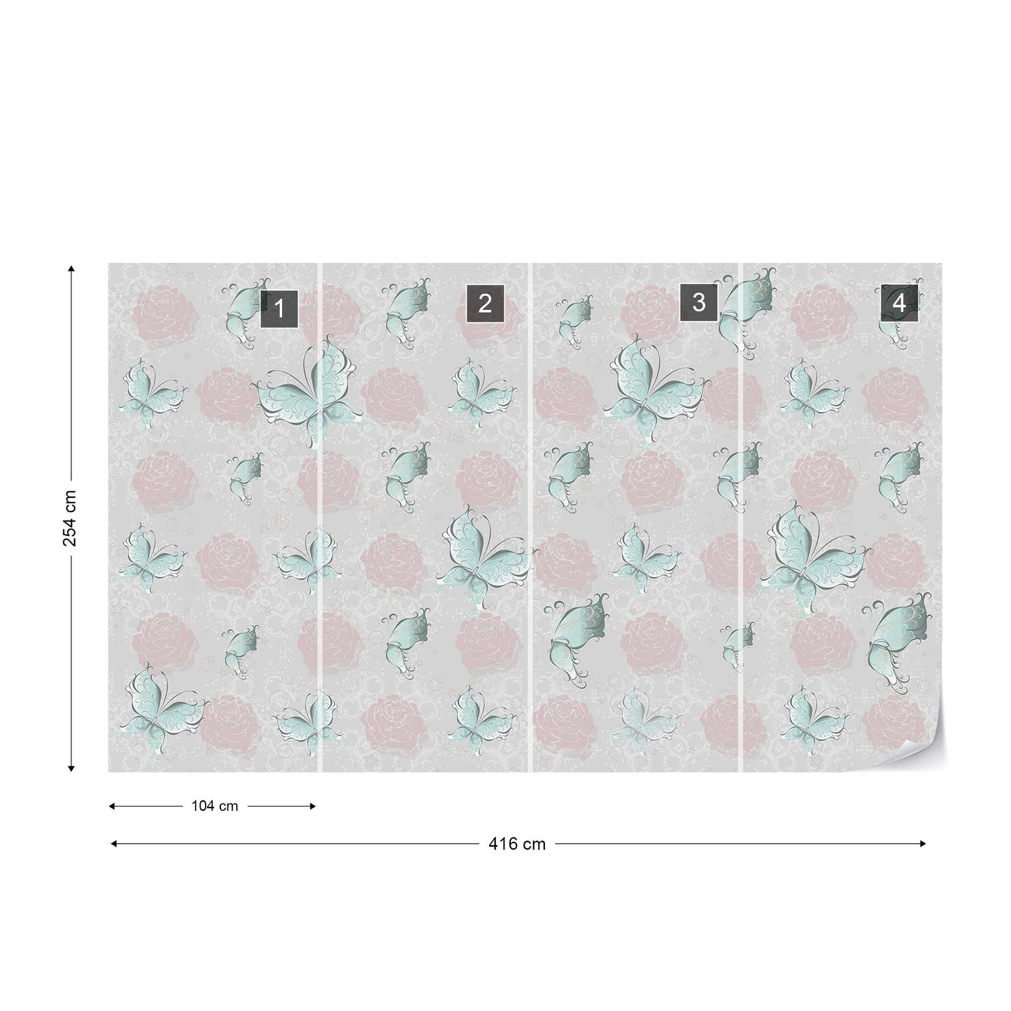 Butterflies And Roses Pattern Photo Wallpaper Wall Mural - USTAD HOME