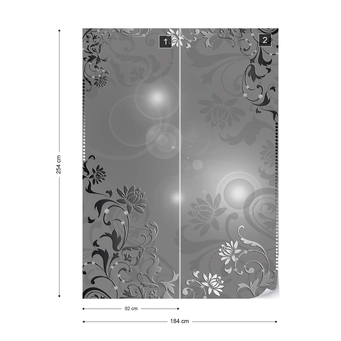 Floral Pattern Grey Photo Wallpaper Wall Mural - USTAD HOME
