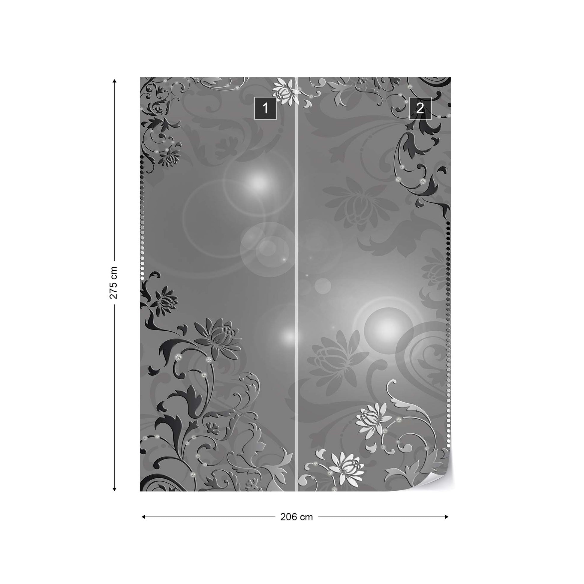 Floral Pattern Grey Photo Wallpaper Wall Mural - USTAD HOME