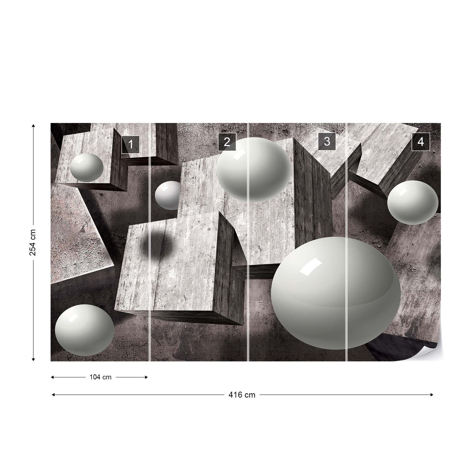 3D Design Balls Concrete Cubes Photo Wallpaper Wall Mural - USTAD HOME