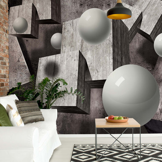 3D Design Balls Concrete Cubes Photo Wallpaper Wall Mural - USTAD HOME