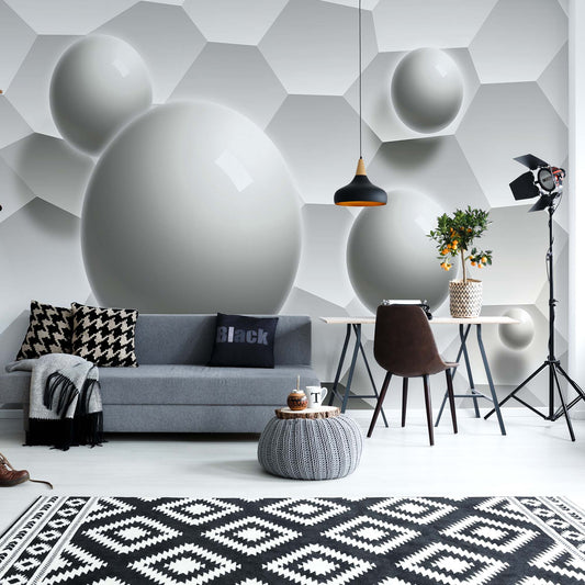 3D Balls Honeycomb Texture Grey Photo Wallpaper Wall Mural - USTAD HOME