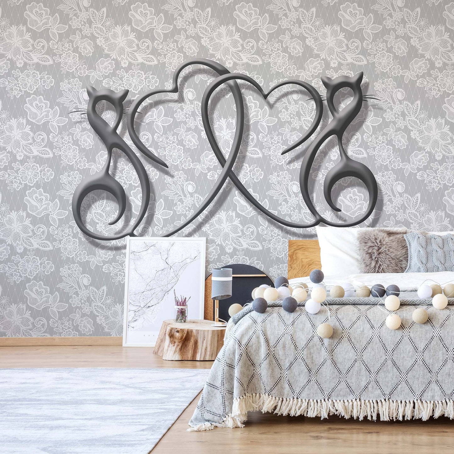 Abstract Hearts Design Grey Photo Wallpaper Wall Mural - USTAD HOME
