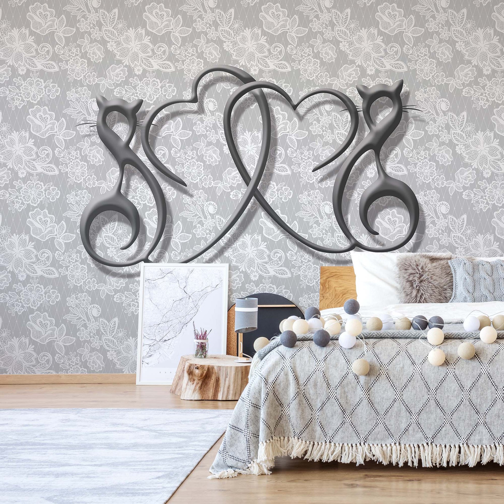 Abstract Hearts Design Grey Photo Wallpaper Wall Mural - USTAD HOME