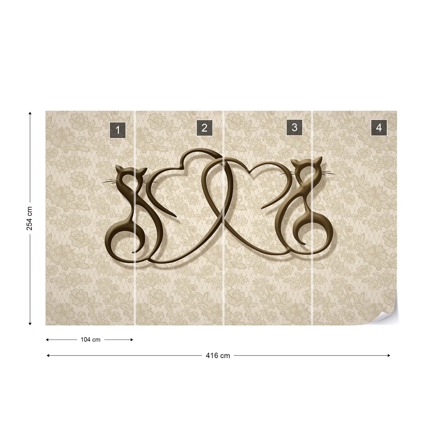 Abstract Hearts Design Beige Photo Wallpaper Wall Mural - USTAD HOME