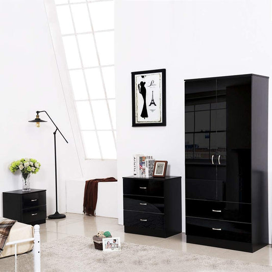 Chilton Black High Gloss 2 Door 2 Drawer Combination Wardrobe - USTAD HOME