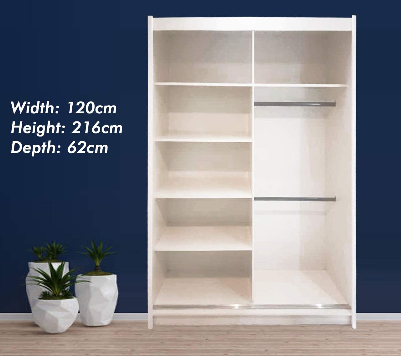 Double Sliding Door Wardrobe with LED Light - USTAD HOME