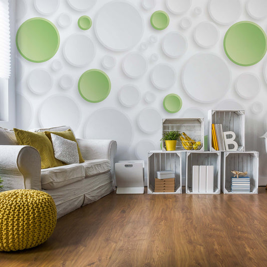 3D Green And White Circles Photo Wallpaper Wall Mural - USTAD HOME