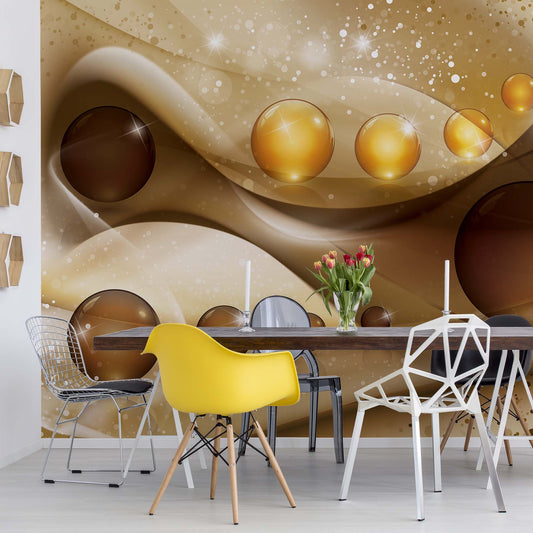 3D Balls Gold Photo Wallpaper Wall Mural - USTAD HOME