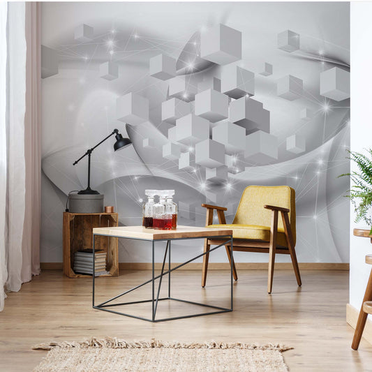 3D Grey And White Cubes Sparkles Photo Wallpaper Wall Mural - USTAD HOME