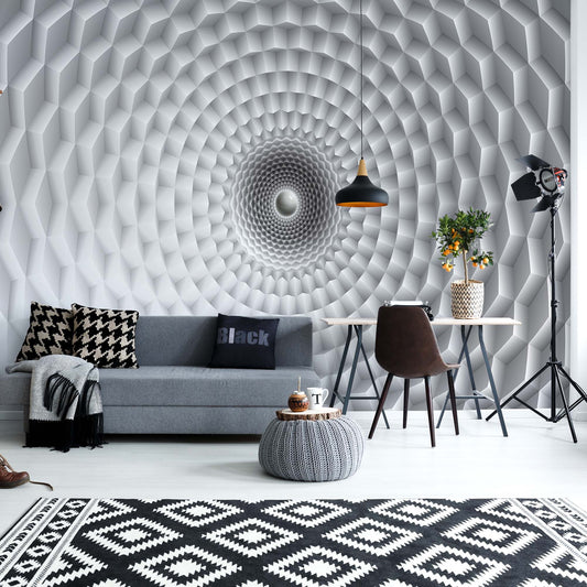 3D Grey Circular Design Optical Illusion Photo Wallpaper Wall Mural - USTAD HOME