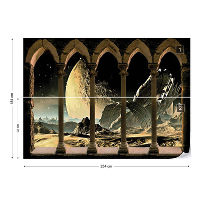 Planets Outer Space Stone Archway View Photo Wallpaper Wall Mural - USTAD HOME