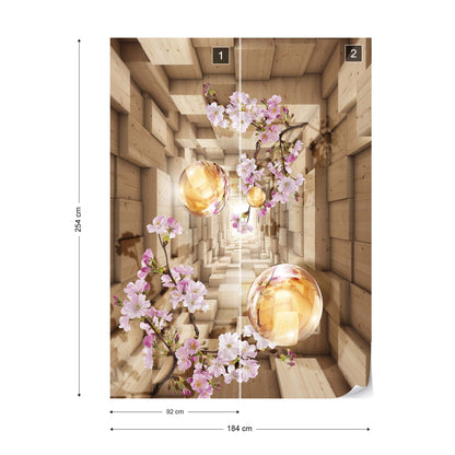 3D Tunnel Cherry Blossom Flowers Modern Design Photo Wallpaper Wall Mural - USTAD HOME