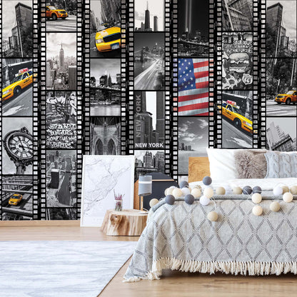 New York Black And White Film Negatives Photo Wallpaper Wall Mural - USTAD HOME
