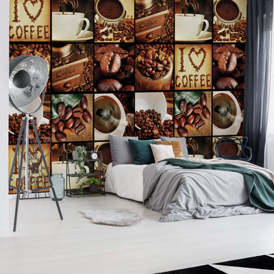 I Love Coffee Coffee Squares Photo Wallpaper Wall Mural - USTAD HOME