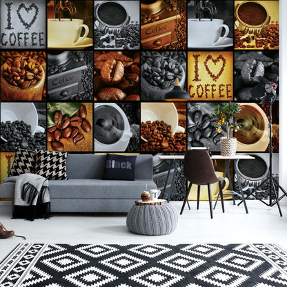 I Love Coffee Coffee Squares Photo Wallpaper Wall Mural - USTAD HOME