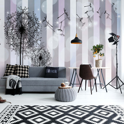 Dandelions Modern Design Stripes Bokeh Photo Wallpaper Wall Mural - USTAD HOME