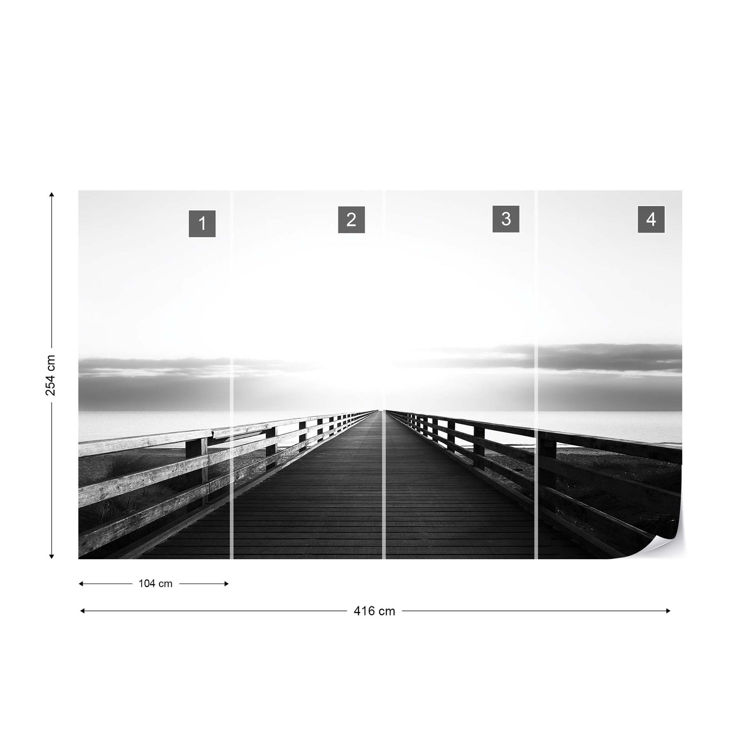 Ocean Pier Black And White Photo Wallpaper Wall Mural - USTAD HOME