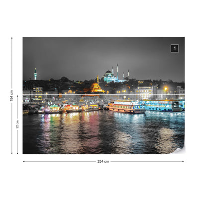 Istanbul Turkey River Reflections At Night Photo Wallpaper Wall Mural - USTAD HOME