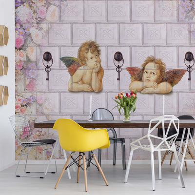 Flowers Cherubs Classical Design Photo Wallpaper Wall Mural - USTAD HOME