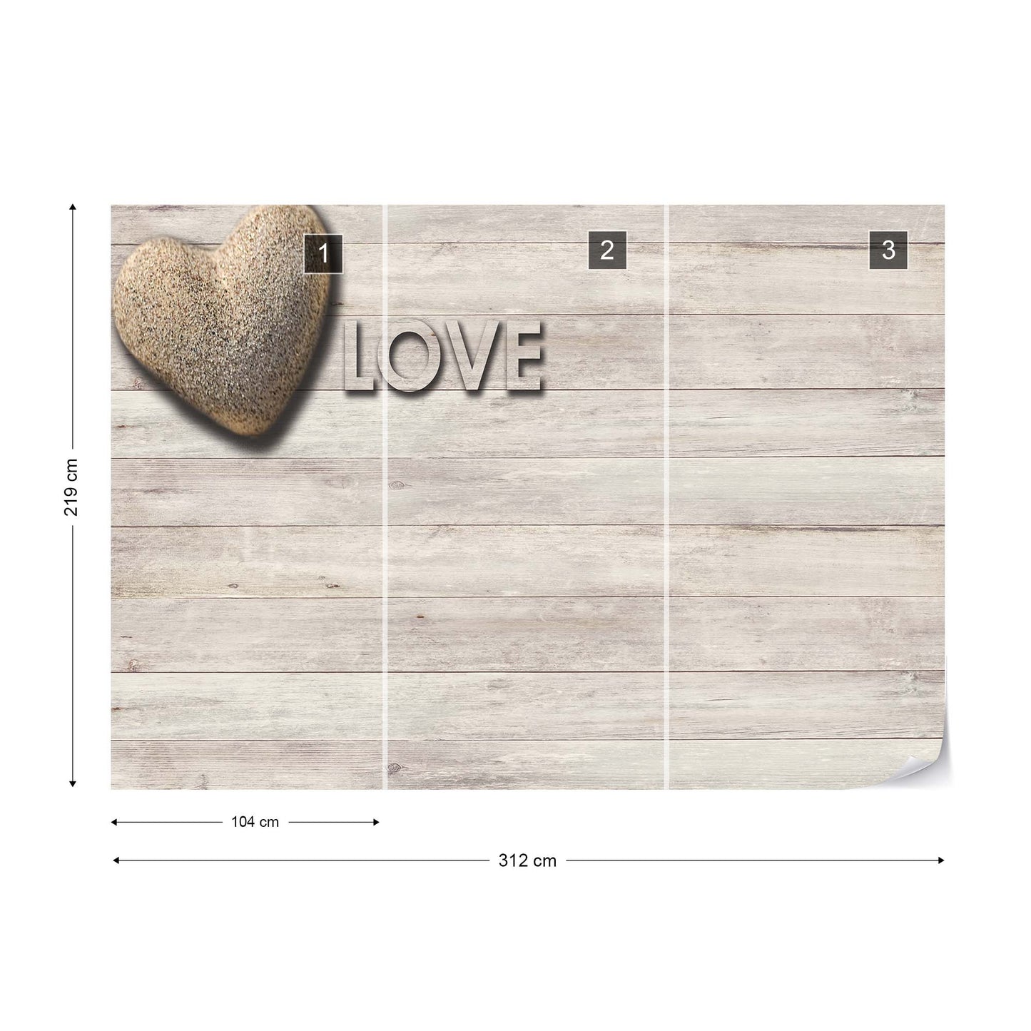 Heart Wood Planks "Love" Photo Wallpaper Wall Mural - USTAD HOME