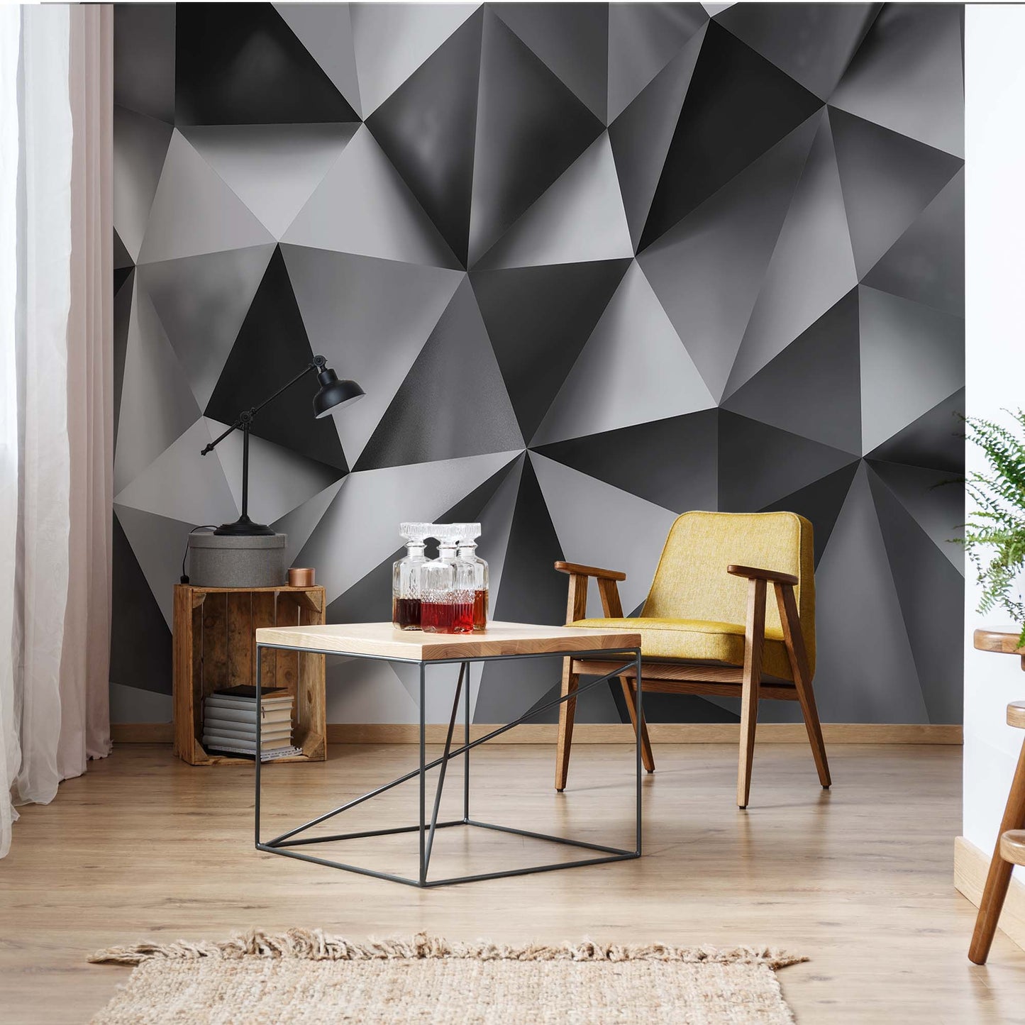 3D Polygon Texture Dark Grey Photo Wallpaper Wall Mural - USTAD HOME