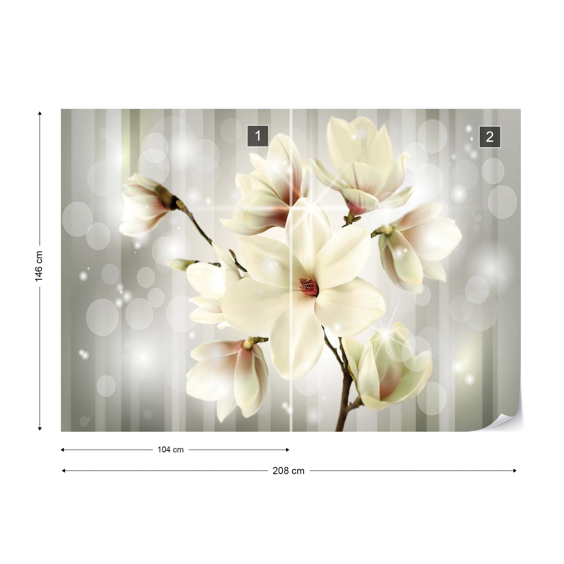 Magnolia Flowers Sparkles Modern Design Photo Wallpaper Wall Mural - USTAD HOME
