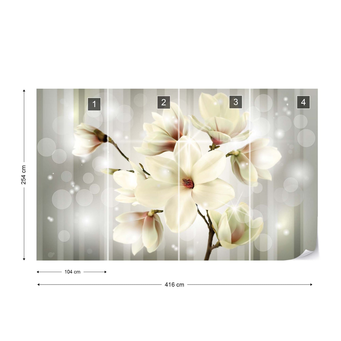 Magnolia Flowers Sparkles Modern Design Photo Wallpaper Wall Mural - USTAD HOME