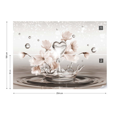 Water Drops Heart Flowers Sepia Photo Wallpaper Wall Mural - USTAD HOME