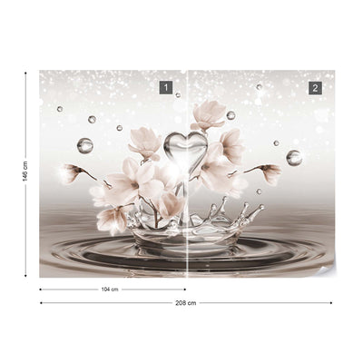 Water Drops Heart Flowers Sepia Photo Wallpaper Wall Mural - USTAD HOME