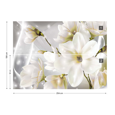 Magnolia Flowers Silver Photo Wallpaper Wall Mural - USTAD HOME
