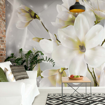 Magnolia Flowers Silver Photo Wallpaper Wall Mural - USTAD HOME