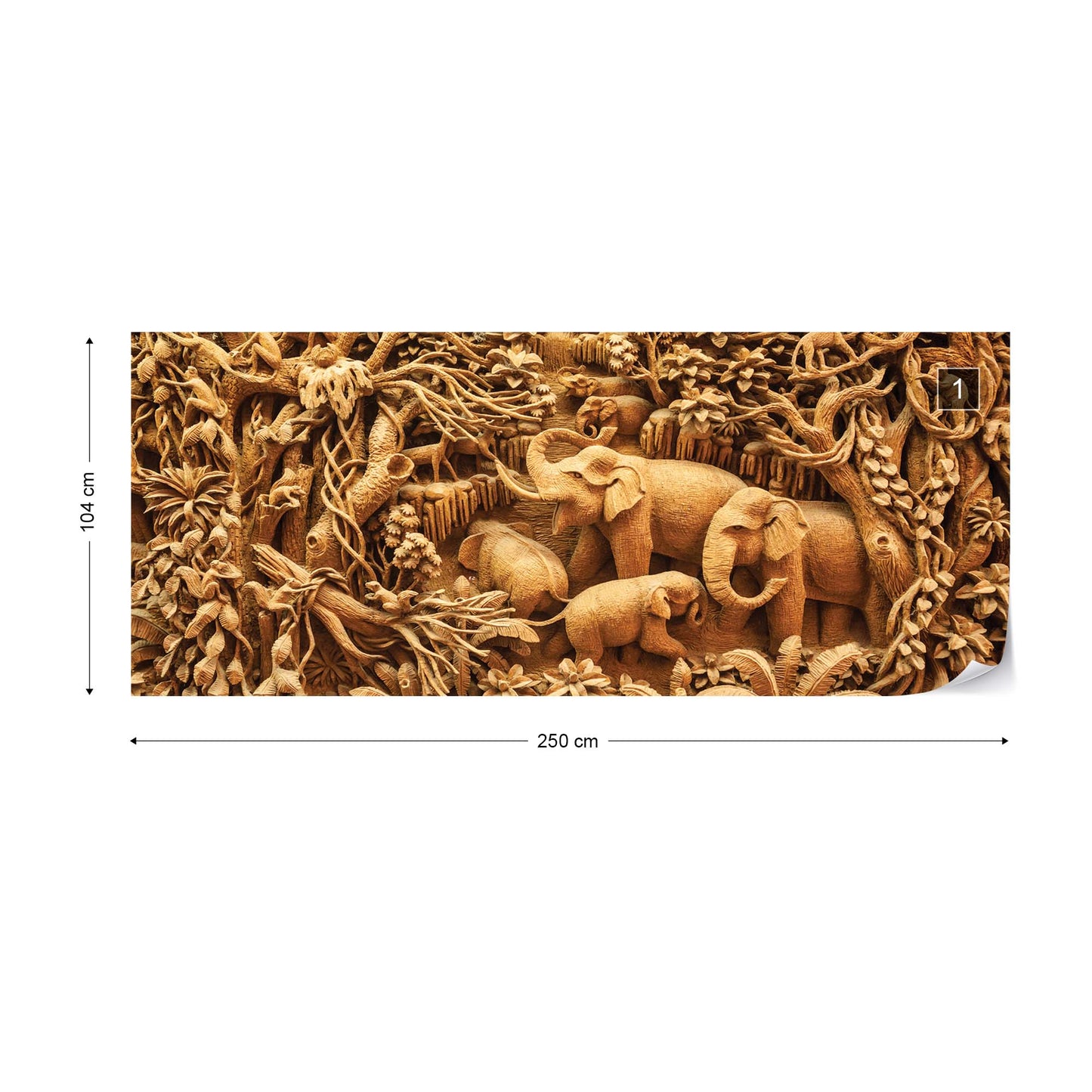 3D Carved Wood Jungle Elephants Sepia Photo Wallpaper Wall Mural - USTAD HOME