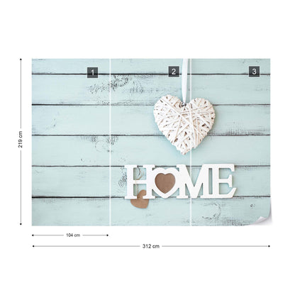 Vintage Chic Painted Wood Planks Light Blue "Home" Photo Wallpaper Wall Mural - USTAD HOME
