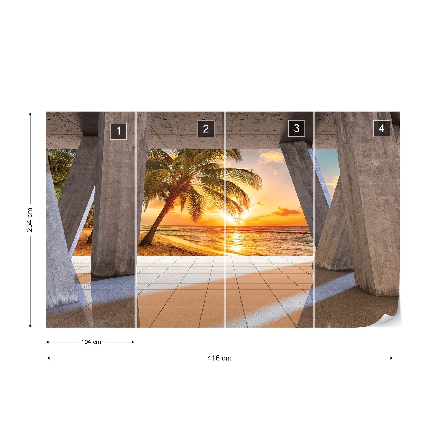 Sunset Tropical Beach 3D Modern View Concrete Photo Wallpaper Wall Mural - USTAD HOME