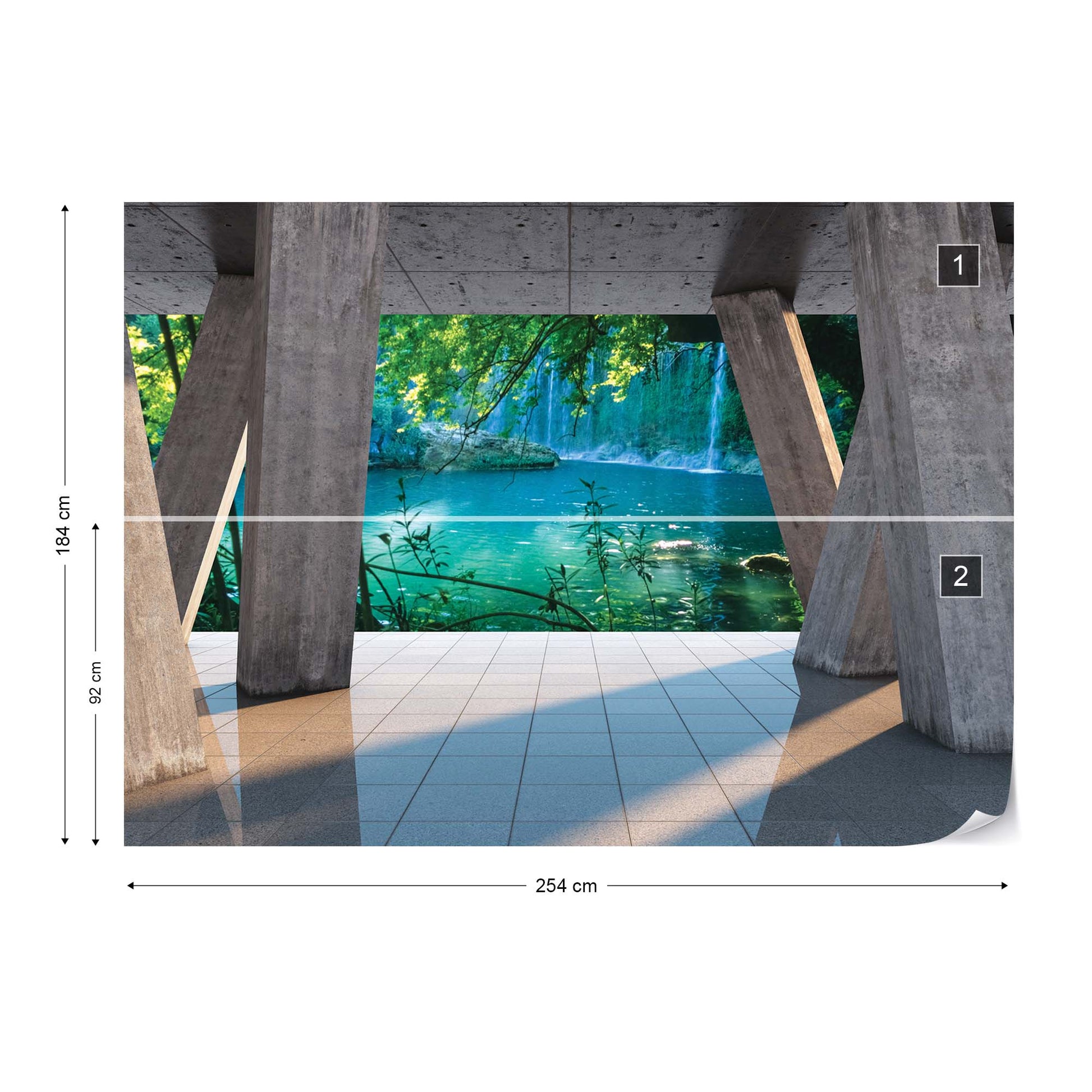 Waterfall Lake 3D Modern View Concrete Photo Wallpaper Wall Mural - USTAD HOME
