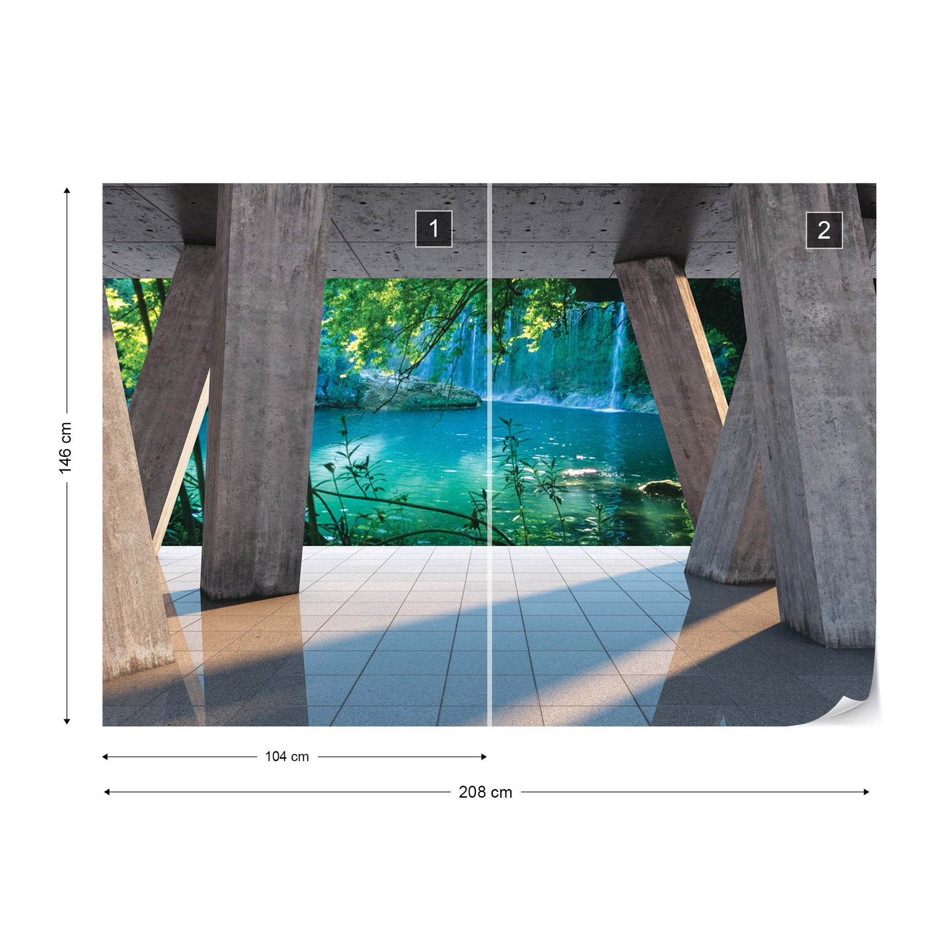 Waterfall Lake 3D Modern View Concrete Photo Wallpaper Wall Mural - USTAD HOME