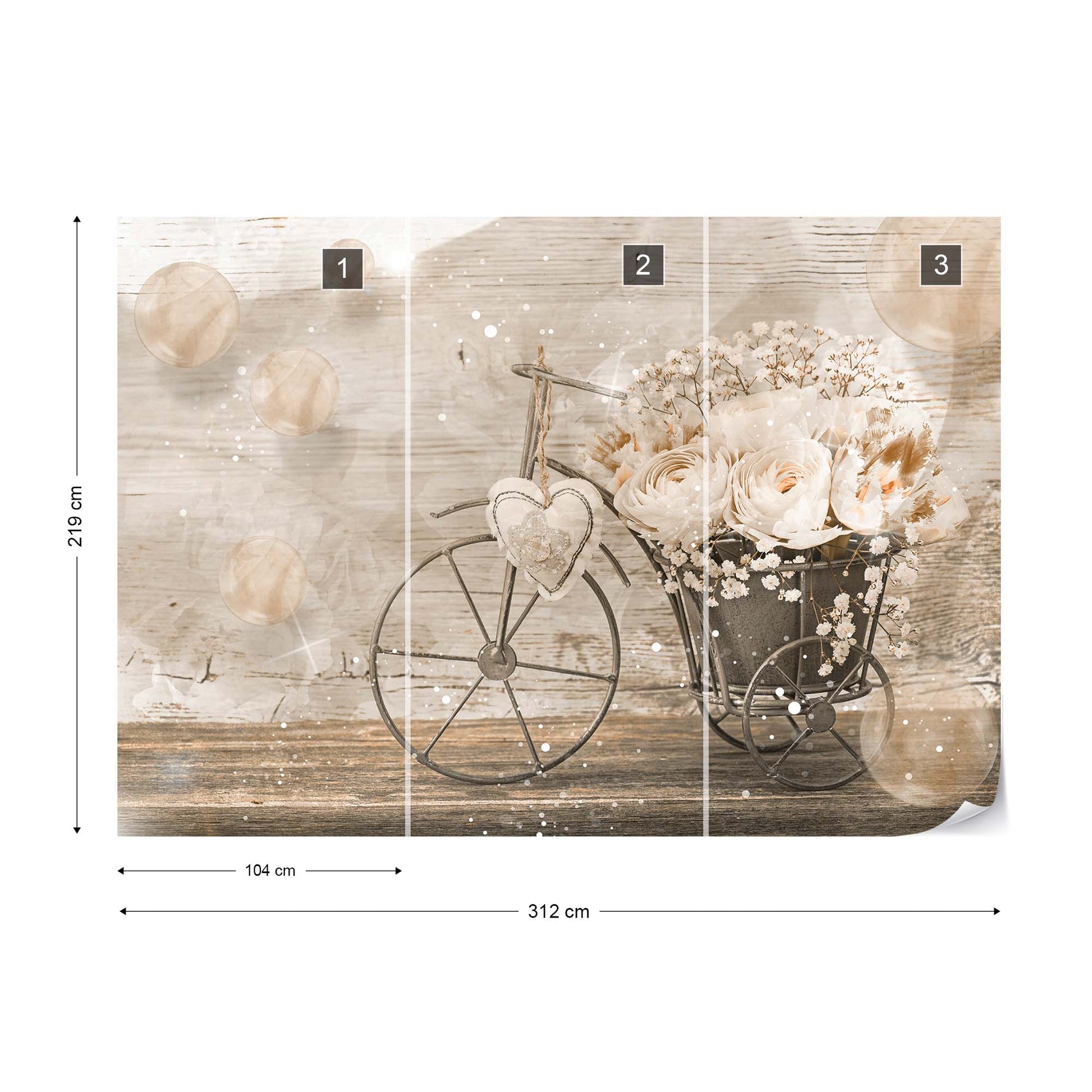 Vintage Chic Bicycle Flowers Photo Wallpaper Wall Mural - USTAD HOME