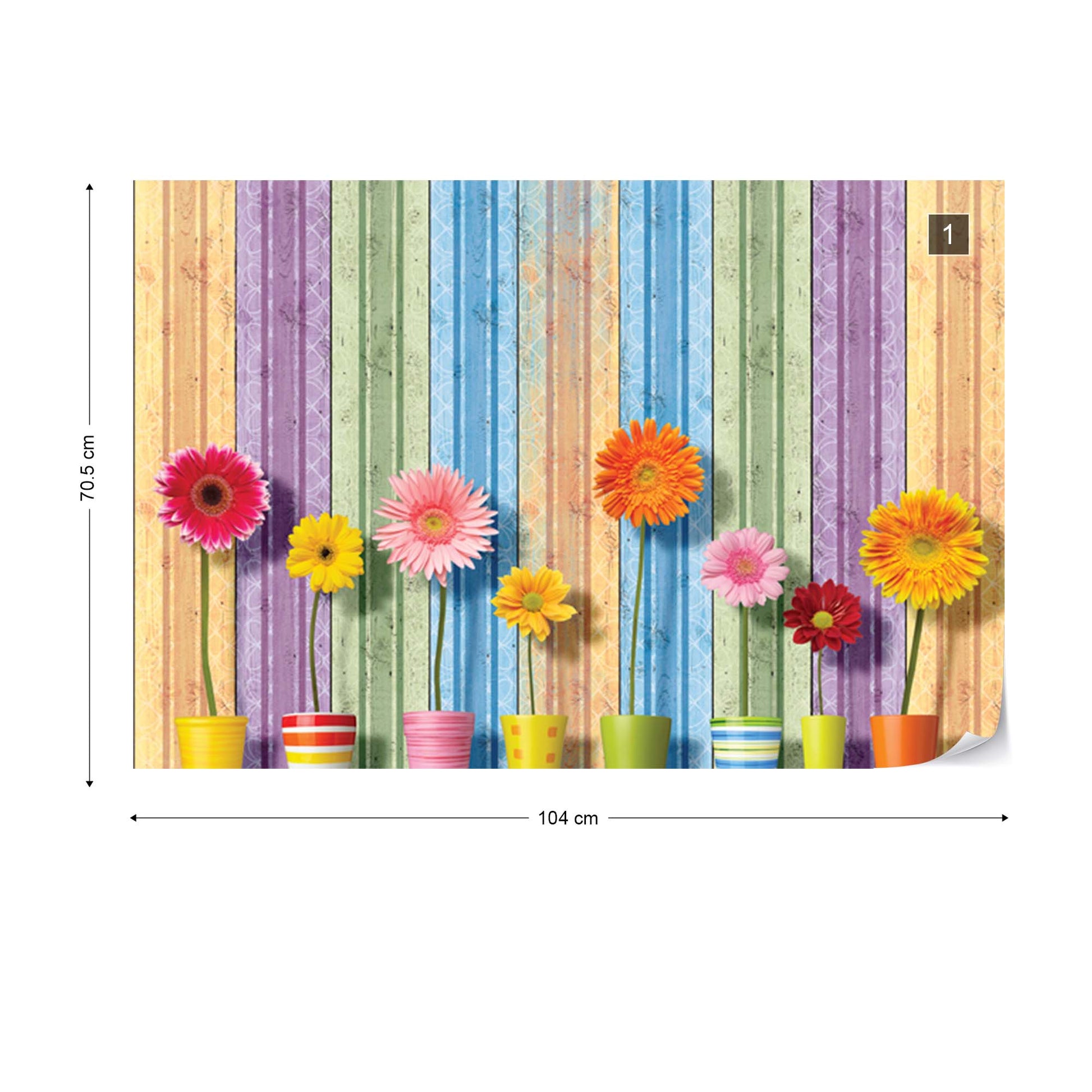 Sunny Flowers And Colourful Wood Planks Photo Wallpaper Wall Mural - USTAD HOME