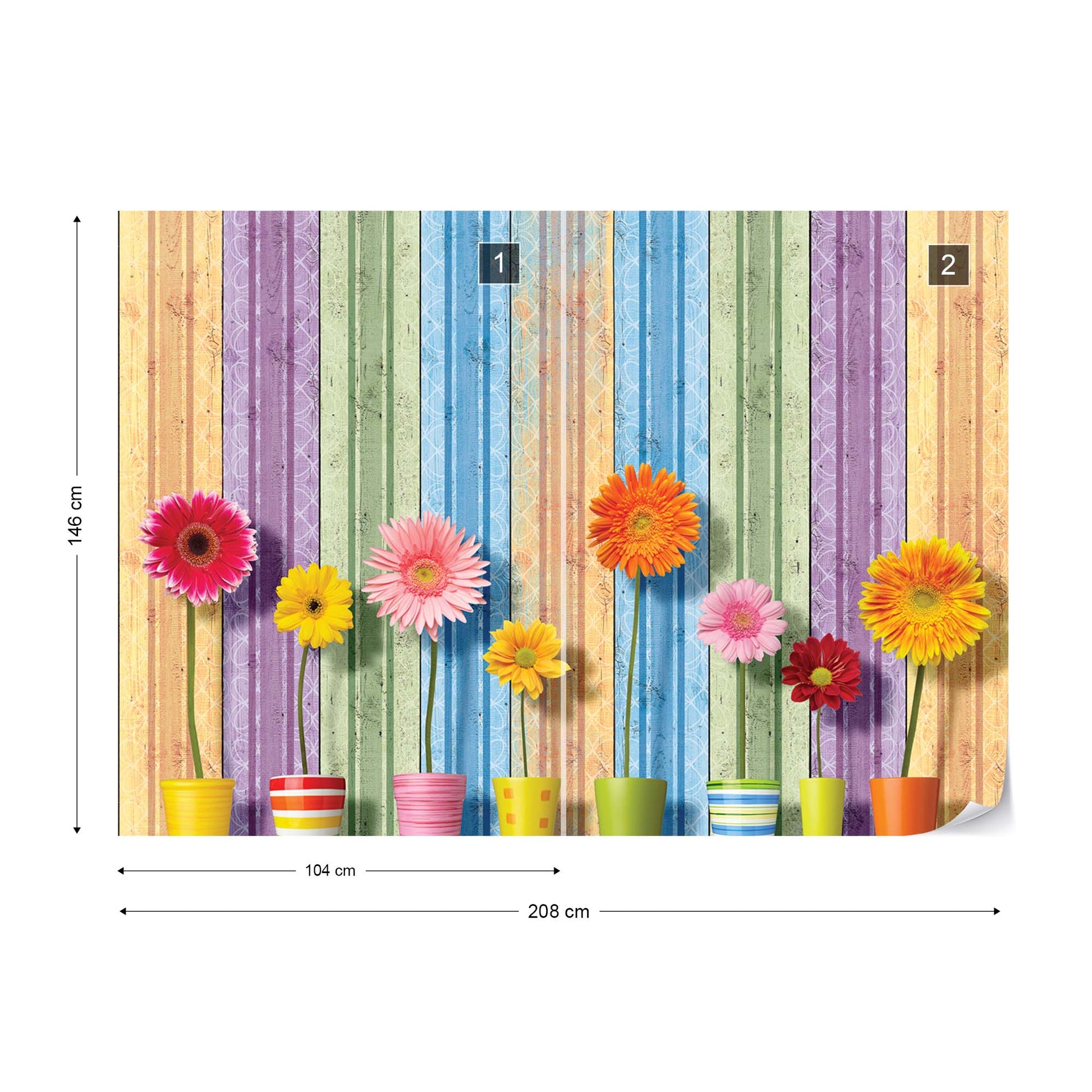 Sunny Flowers And Colourful Wood Planks Photo Wallpaper Wall Mural - USTAD HOME