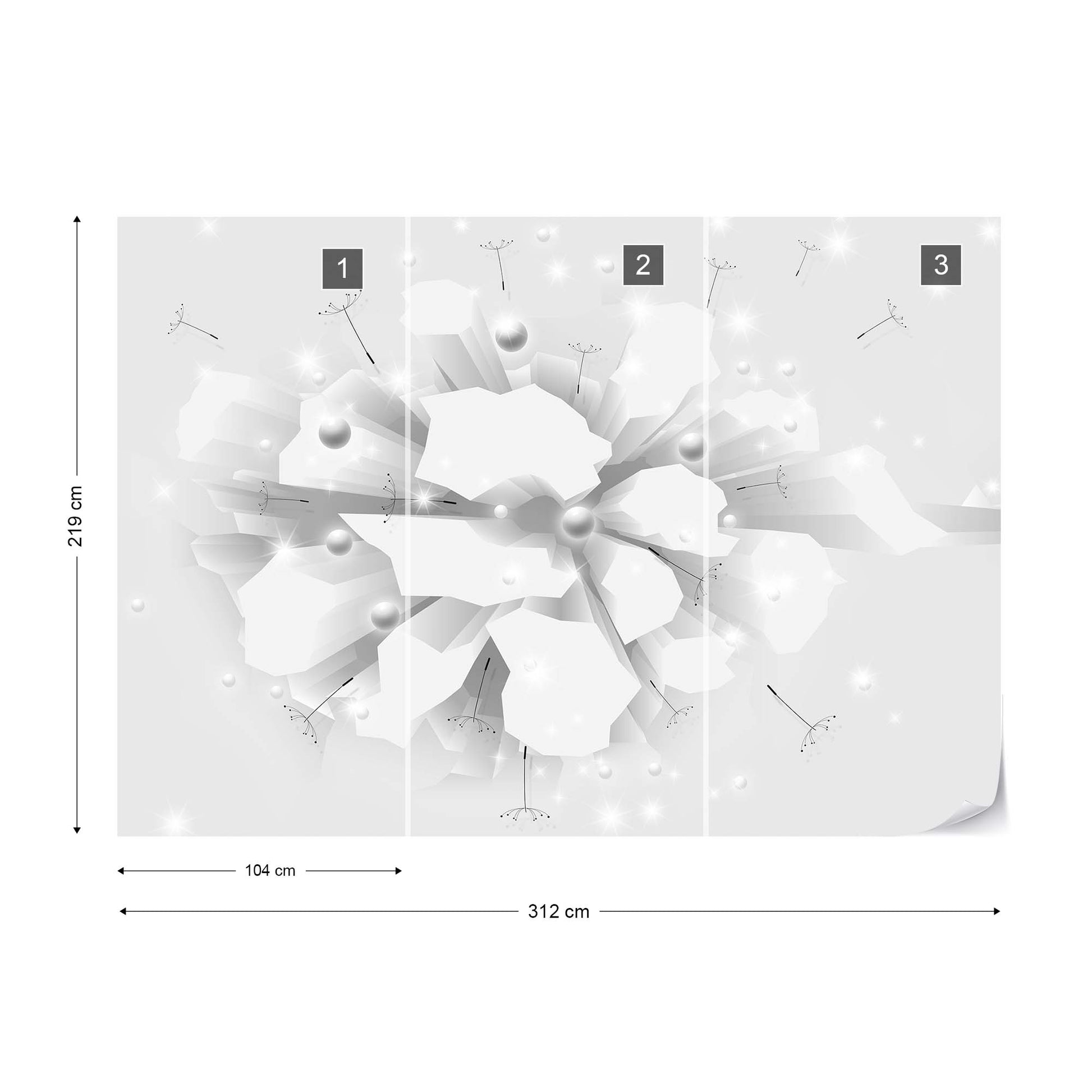 3D Blast White And Grey Photo Wallpaper Wall Mural - USTAD HOME