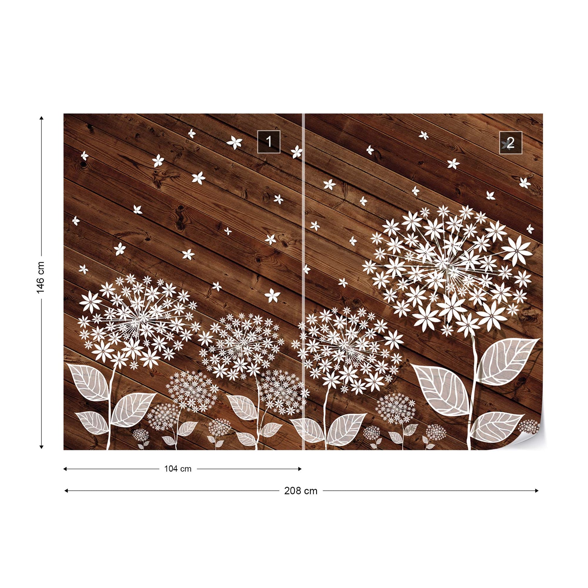 Modern Flowers And Wood Planks Photo Wallpaper Wall Mural - USTAD HOME